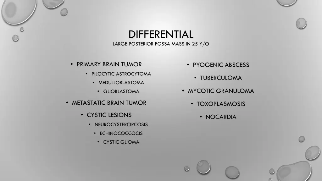 differential large posterior fossa mass in 25 y o