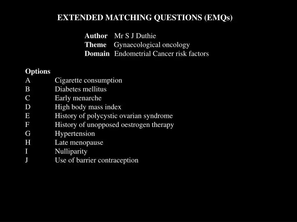 extended matching questions emqs