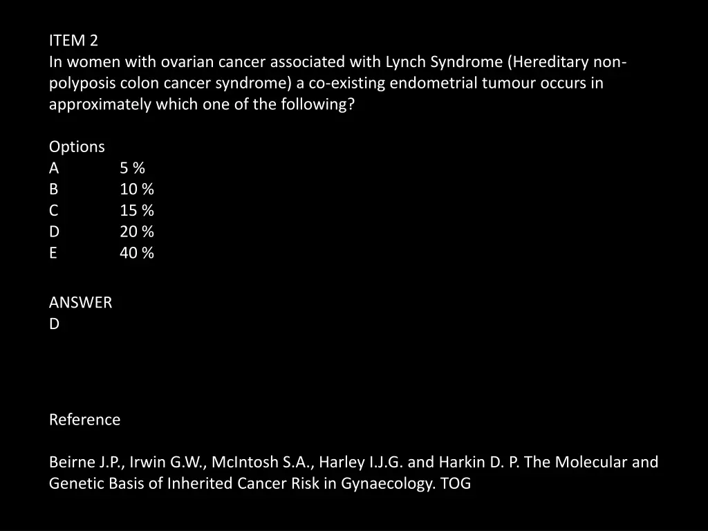 item 2 in women with ovarian cancer associated