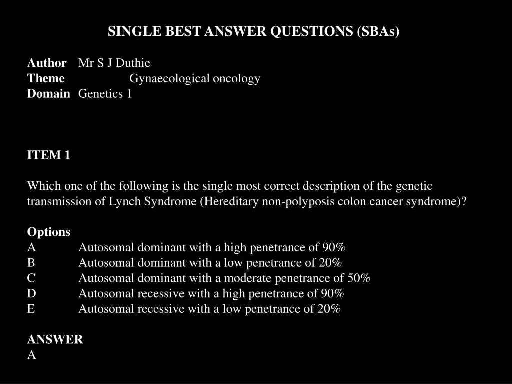 single best answer questions sbas 1