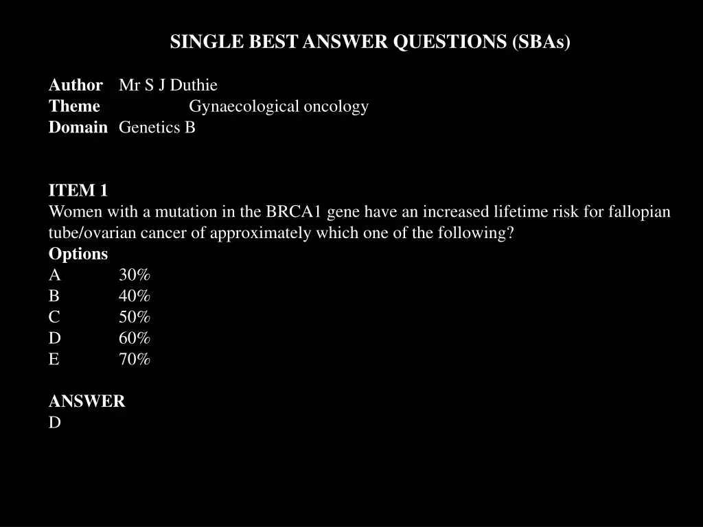 single best answer questions sbas 2