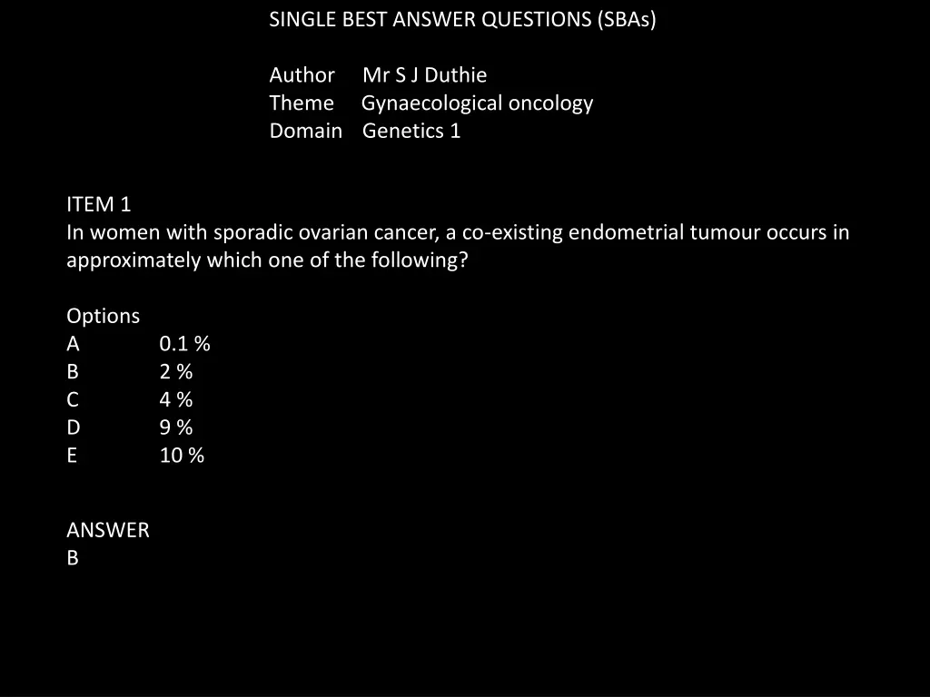 single best answer questions sbas 3