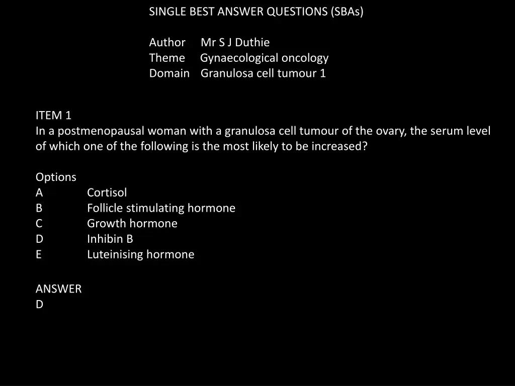 single best answer questions sbas 4