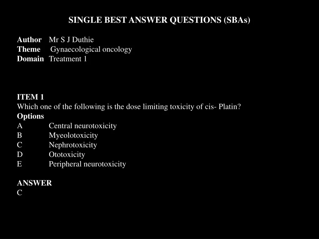 single best answer questions sbas