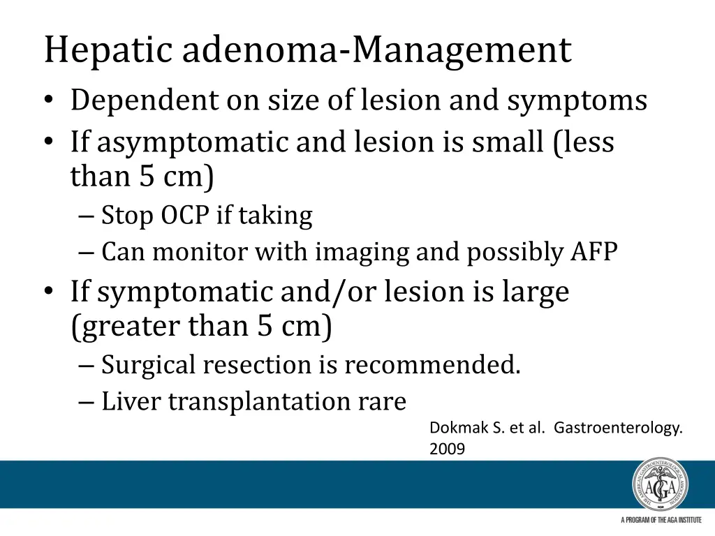 hepatic adenoma management dependent on size