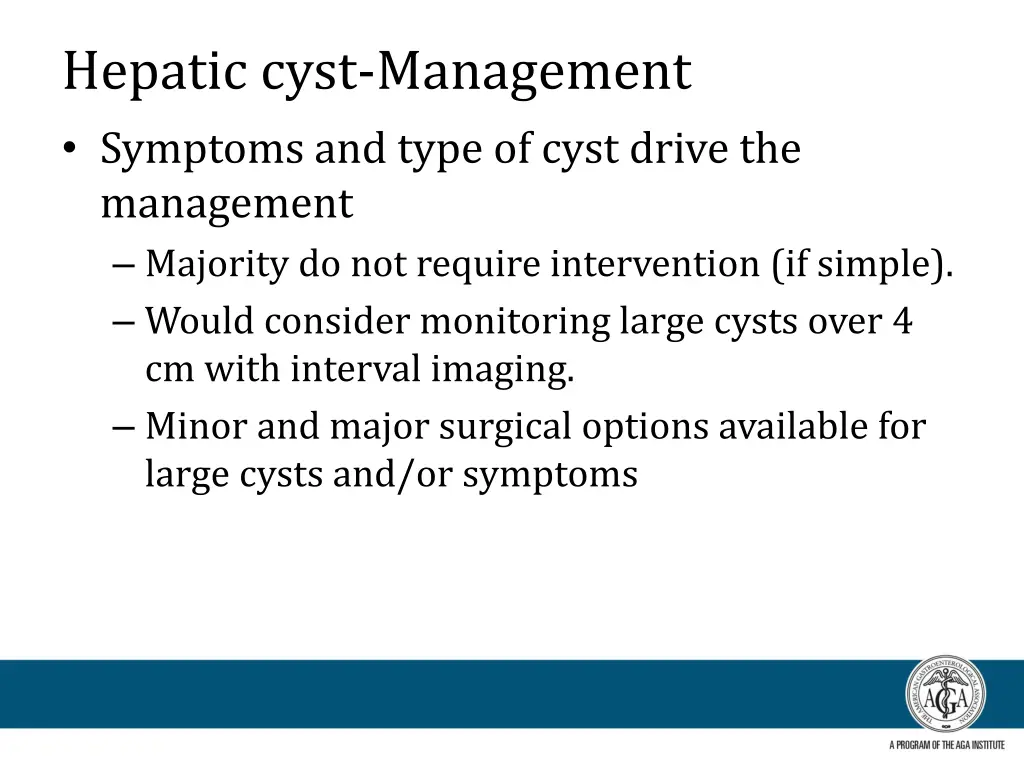 hepatic cyst management symptoms and type of cyst