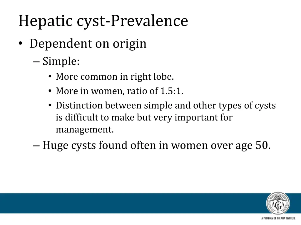 hepatic cyst prevalence dependent on origin