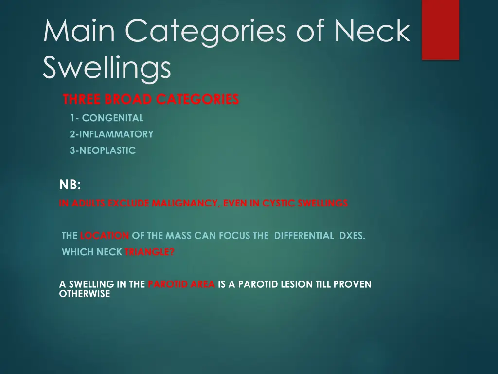 main categories of neck swellings three broad