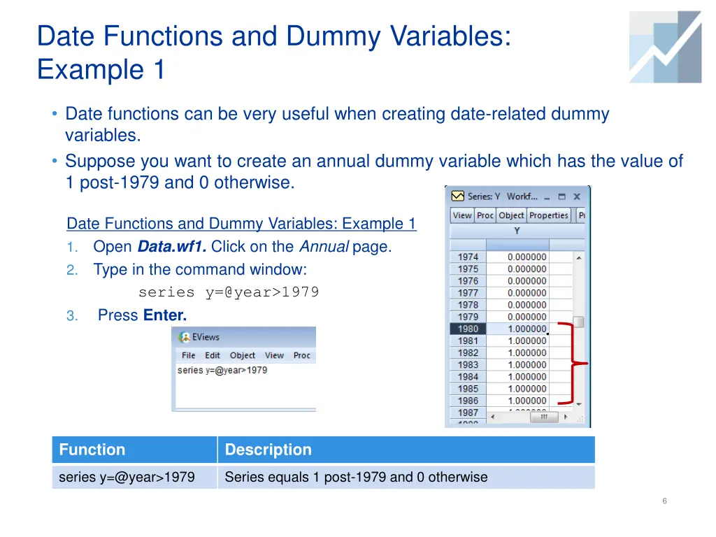 date functions and dummy variables example 1