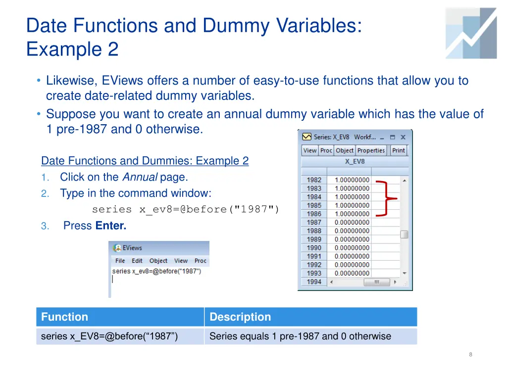 date functions and dummy variables example 2