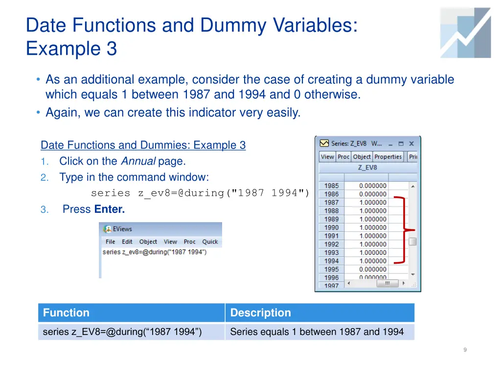 date functions and dummy variables example 3