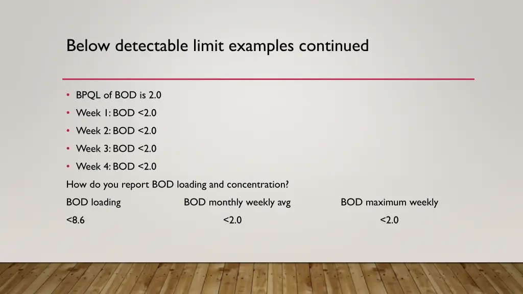 below detectable limit examples continued