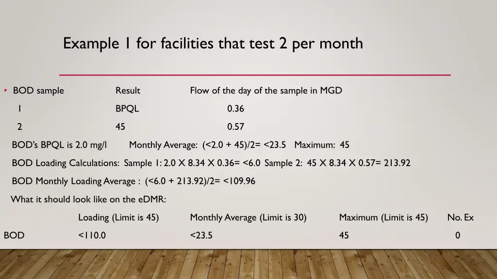 example 1 for facilities that test 2 per month