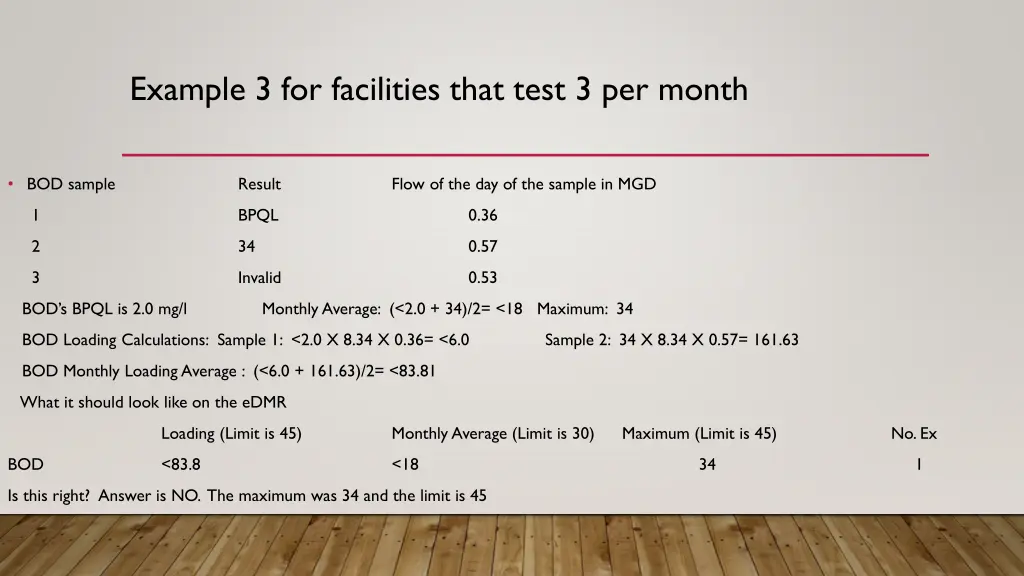 example 3 for facilities that test 3 per month