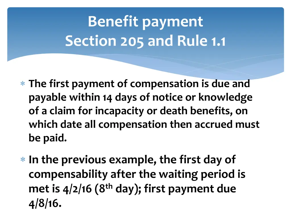 benefit payment section 205 and rule 1 1