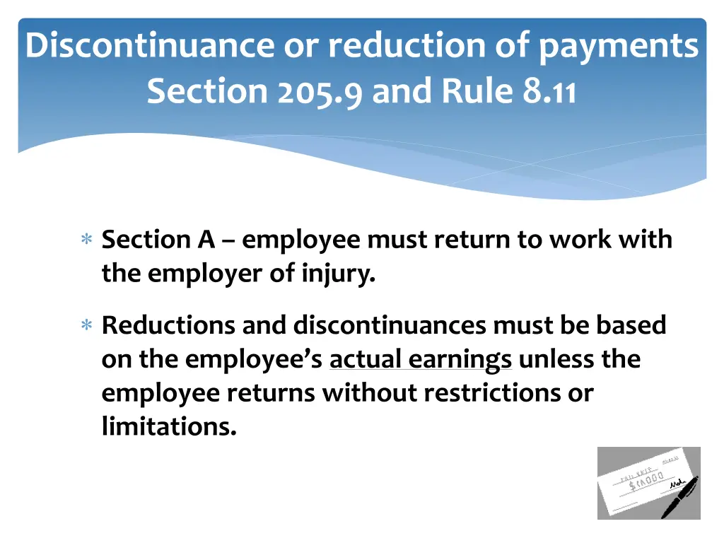 discontinuance or reduction of payments section