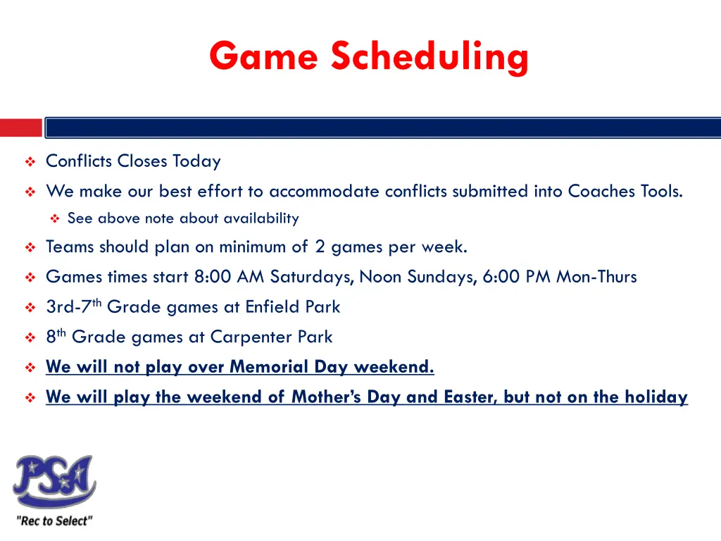 game scheduling