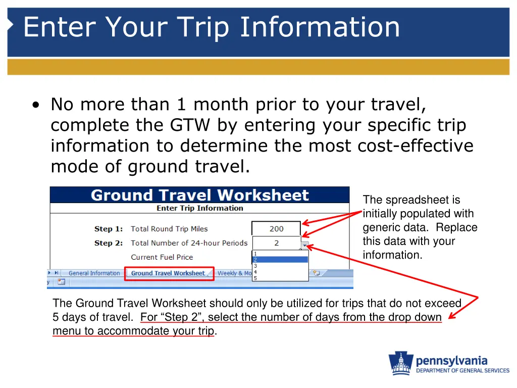 enter your trip information