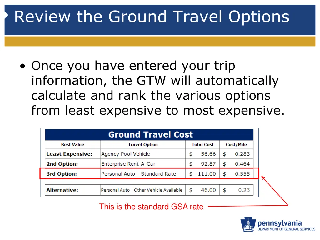 review the ground travel options