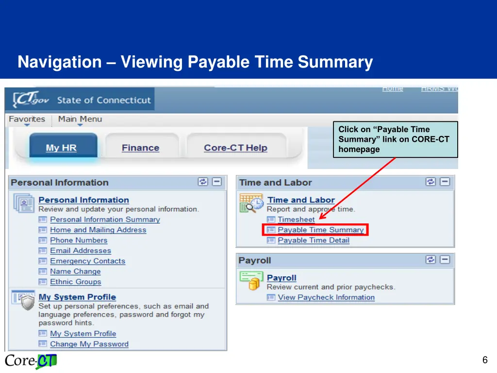 navigation viewing payable time summary