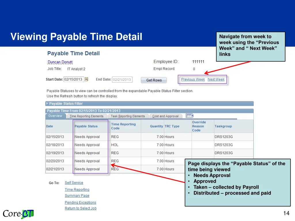 viewing payable time detail