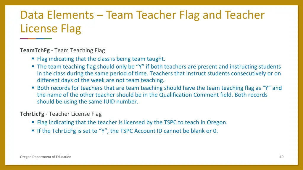 data elements team teacher flag and teacher