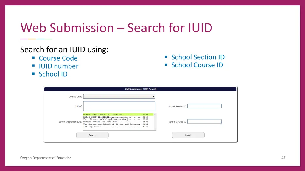 web submission search for iuid