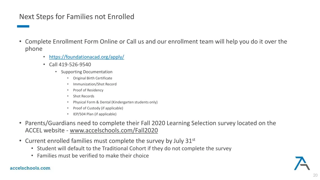 next steps for families not enrolled