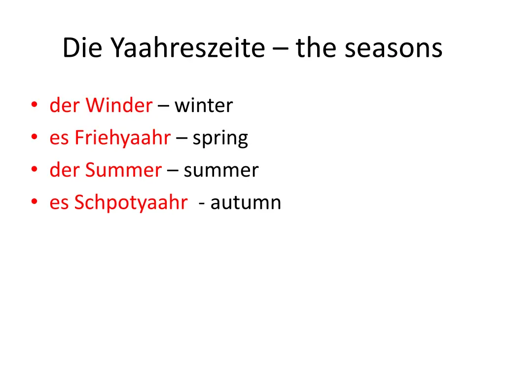 die yaahreszeite the seasons