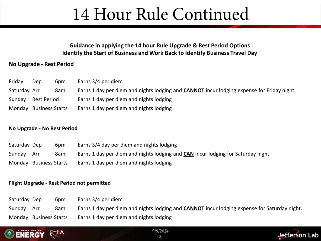 guidance in applying the 14 hour rule upgrade