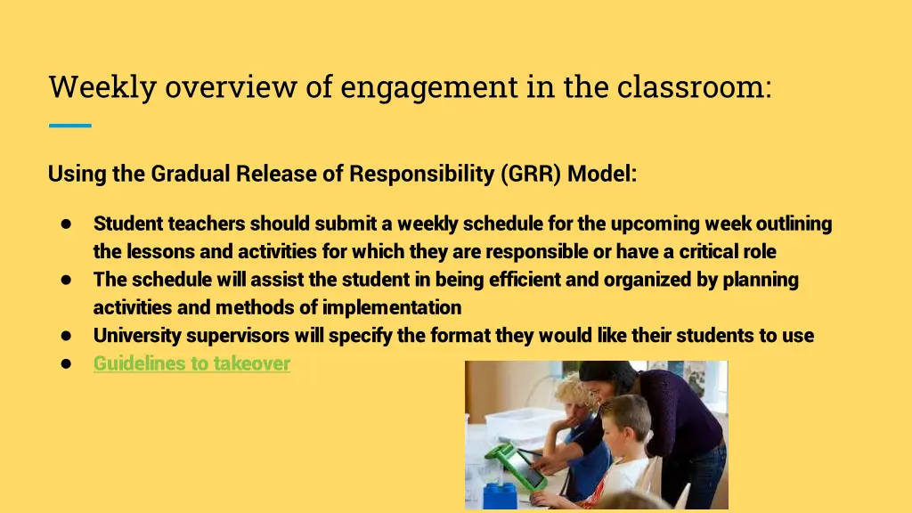 weekly overview of engagement in the classroom