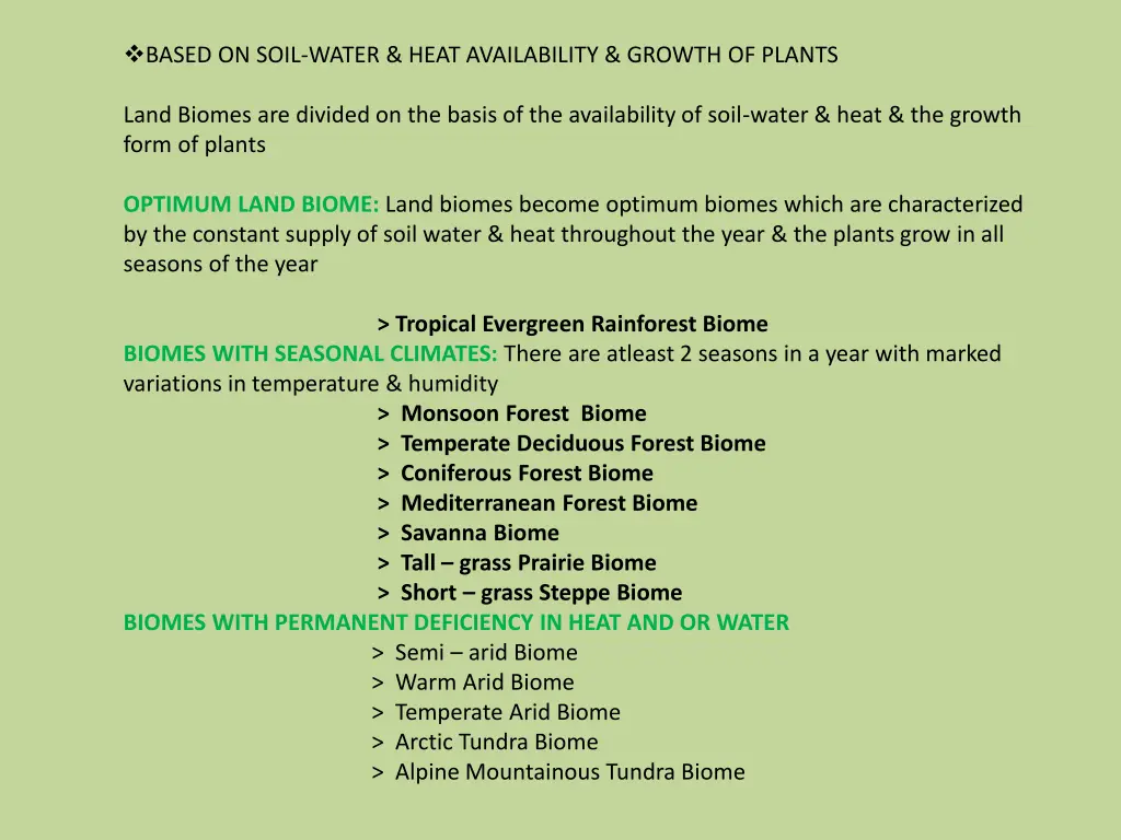 based on soil water heat availability growth