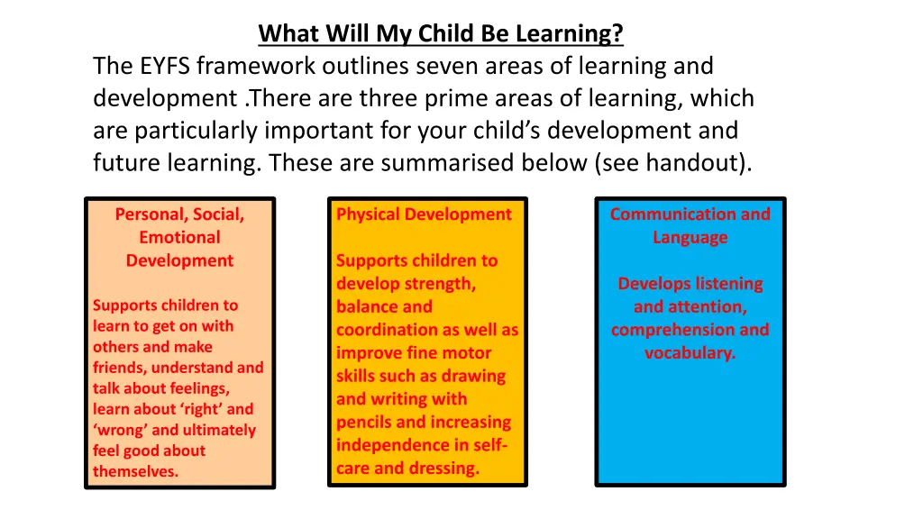 what will my child be learning the eyfs framework