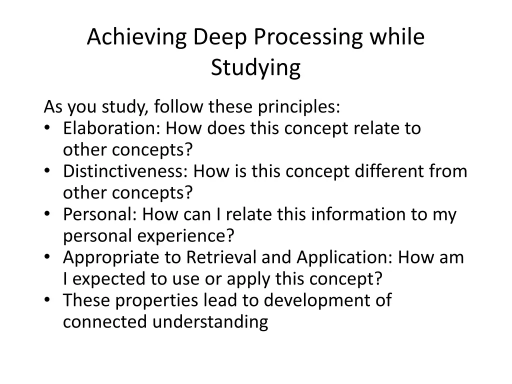 achieving deep processing while studying