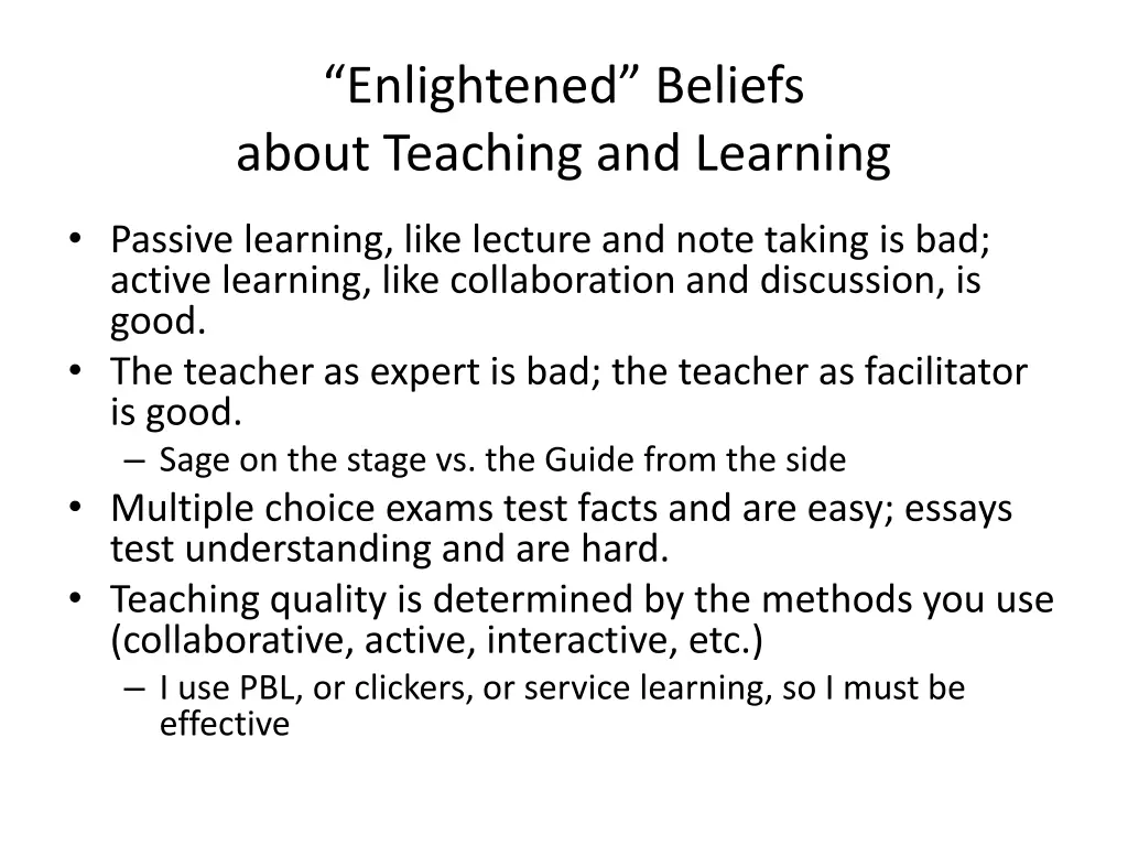 enlightened beliefs about teaching and learning