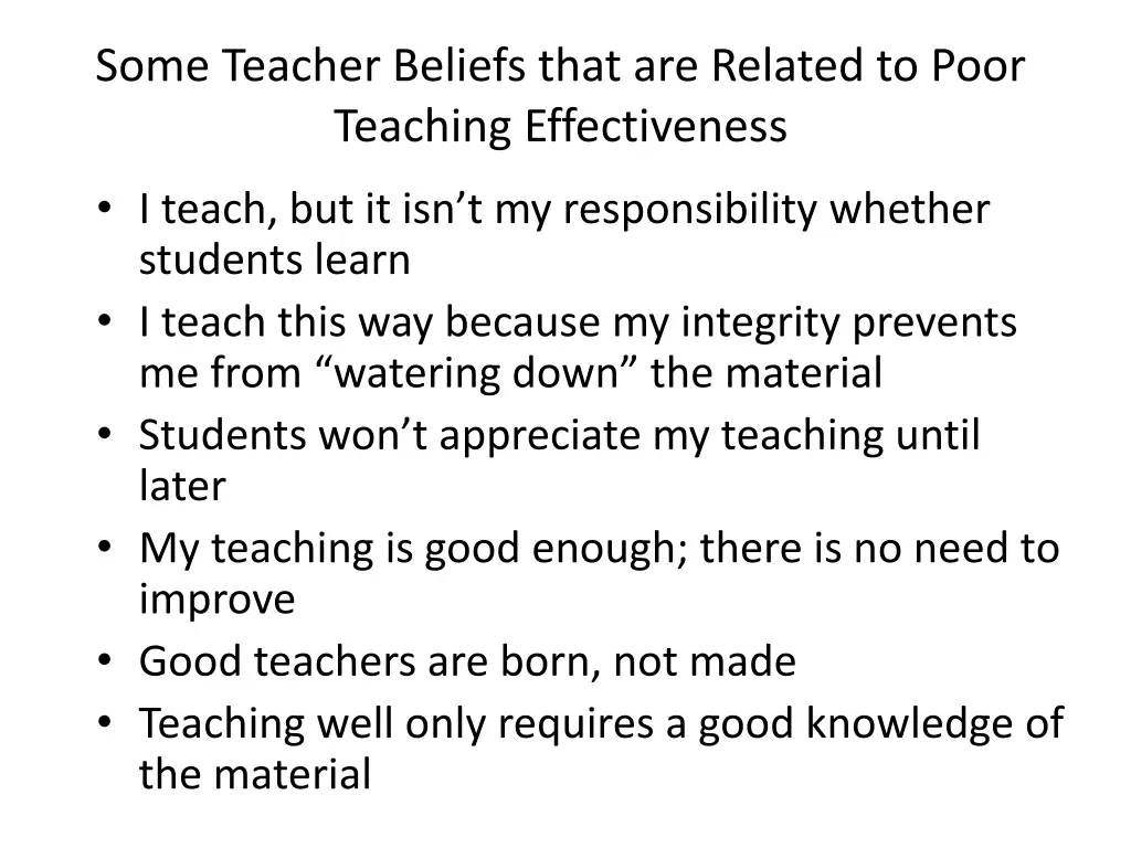 some teacher beliefs that are related to poor