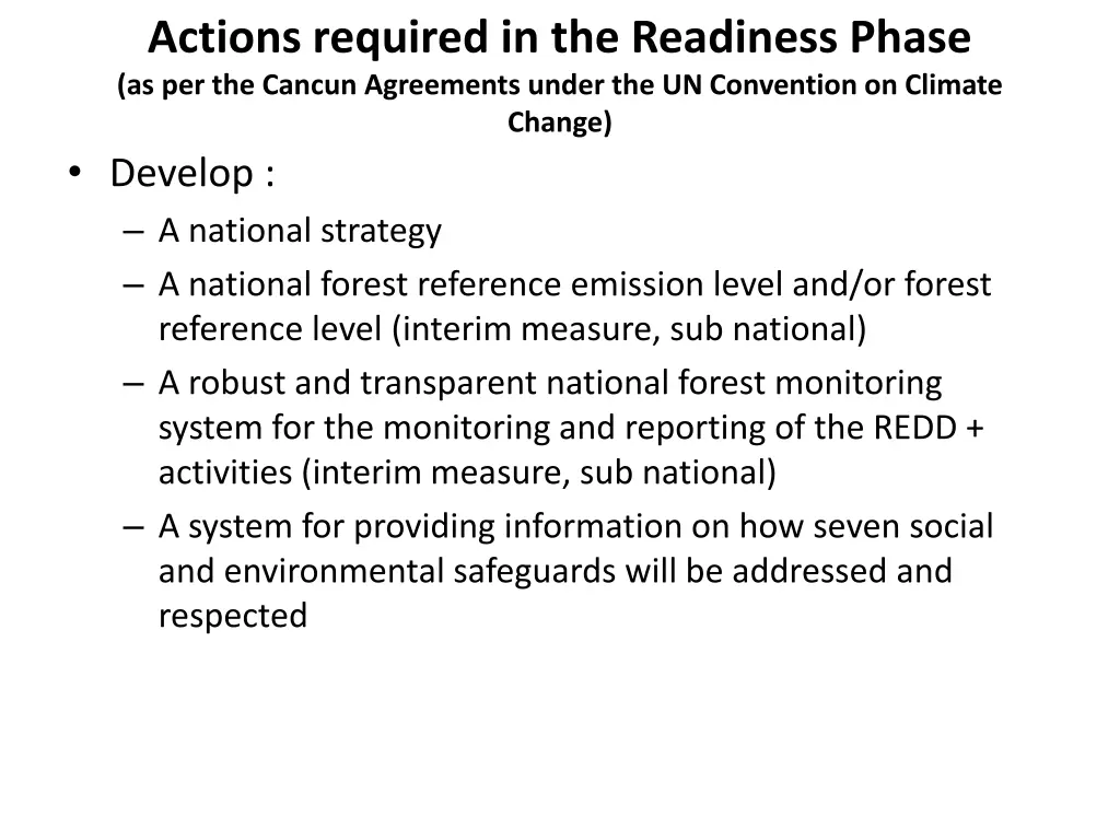 actions required in the readiness phase