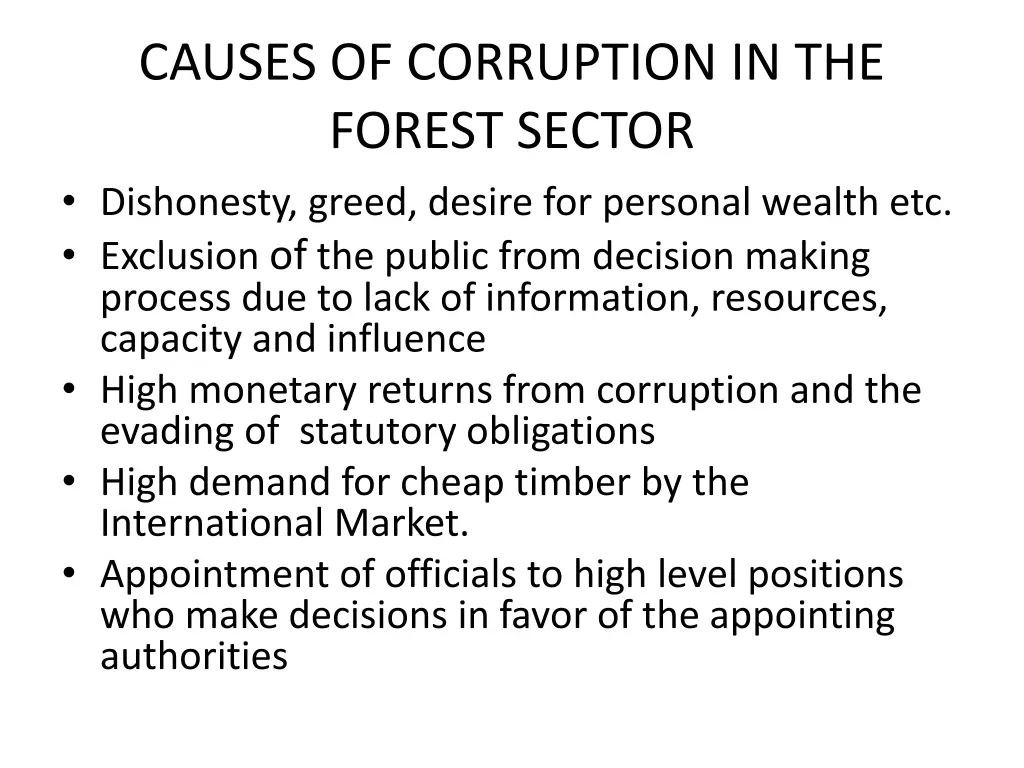 causes of corruption in the forest sector