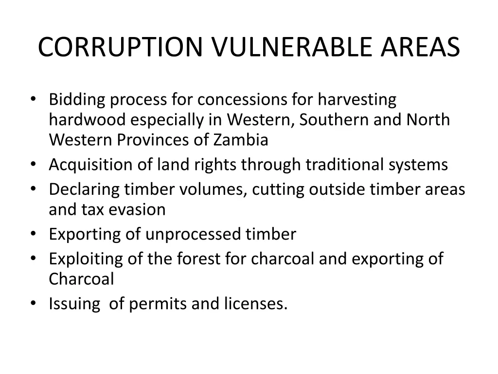 corruption vulnerable areas