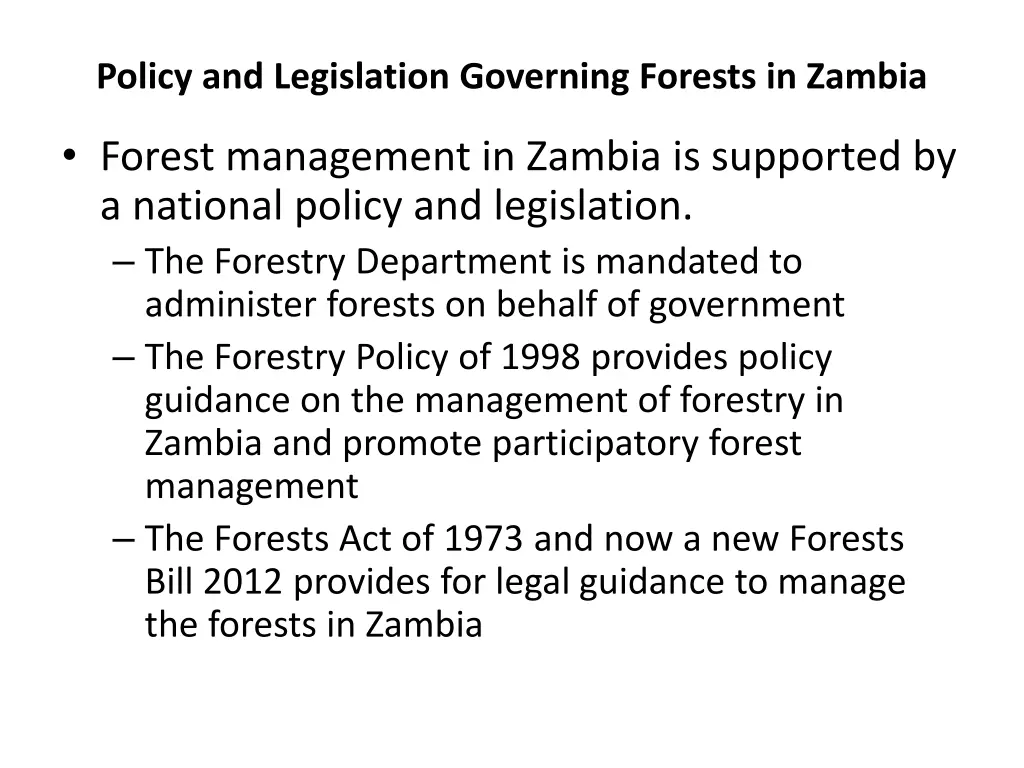 policy and legislation governing forests in zambia