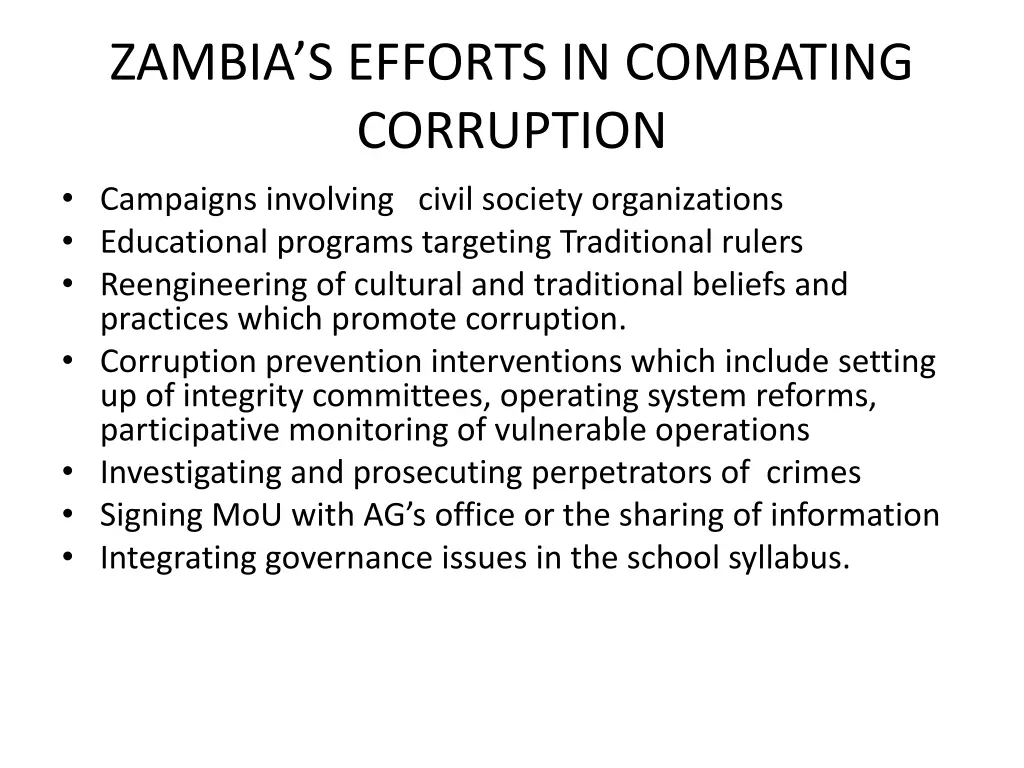 zambia s efforts in combating corruption