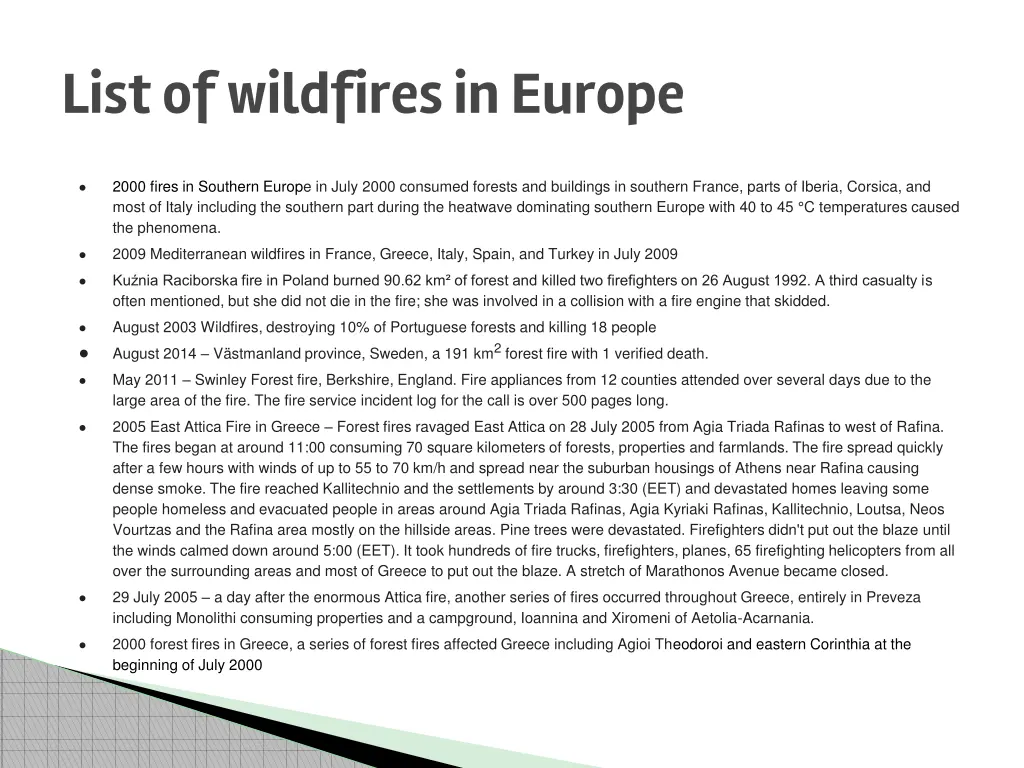 list of wildfires in europe