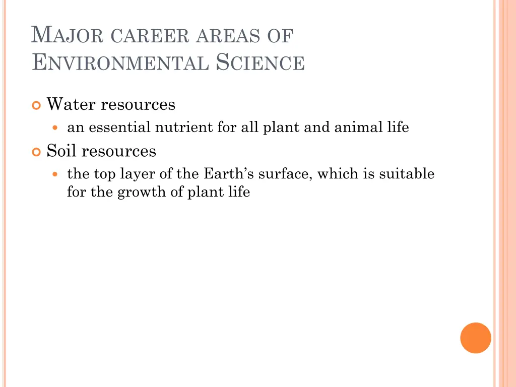 m ajor career areas of e nvironmental s cience