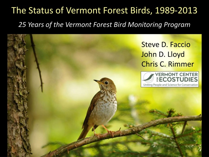 the status of vermont forest birds 1989 2013