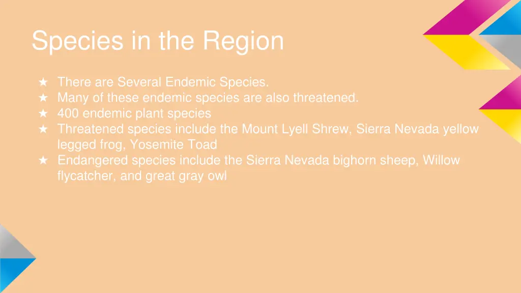 species in the region