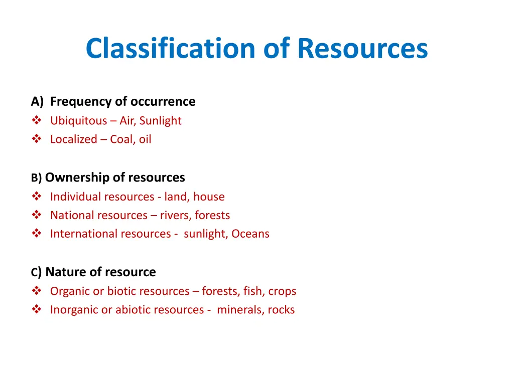 classification of resources