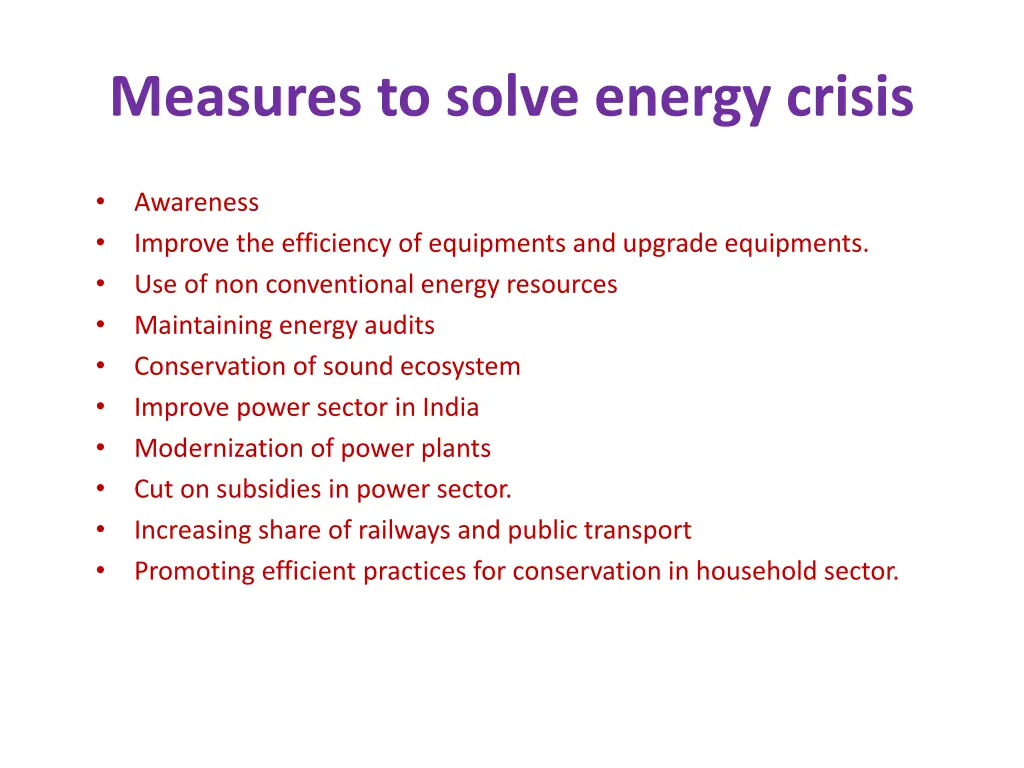 measures to solve energy crisis