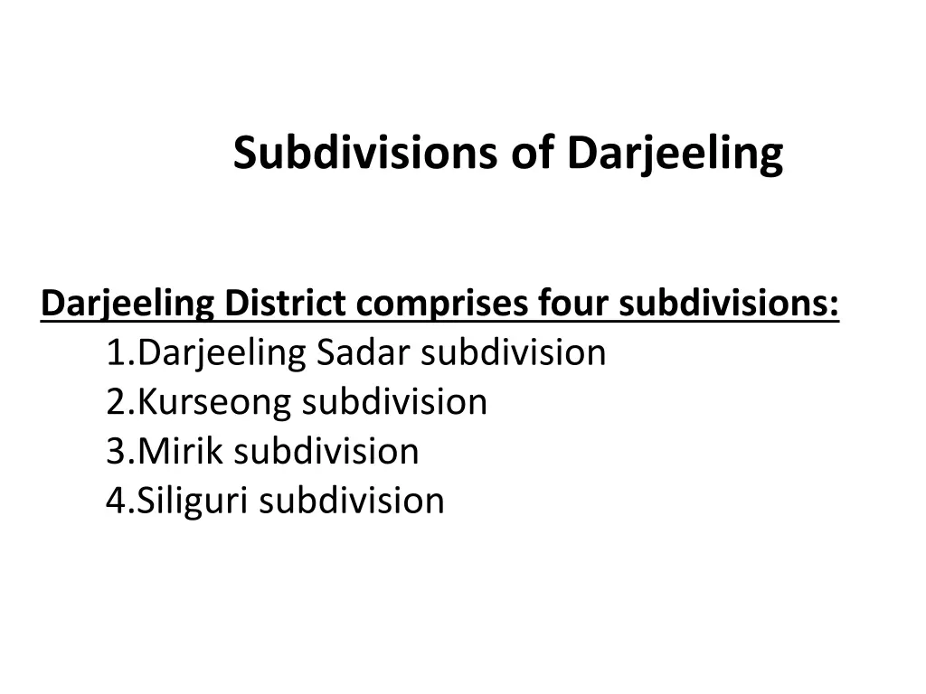 subdivisions of darjeeling