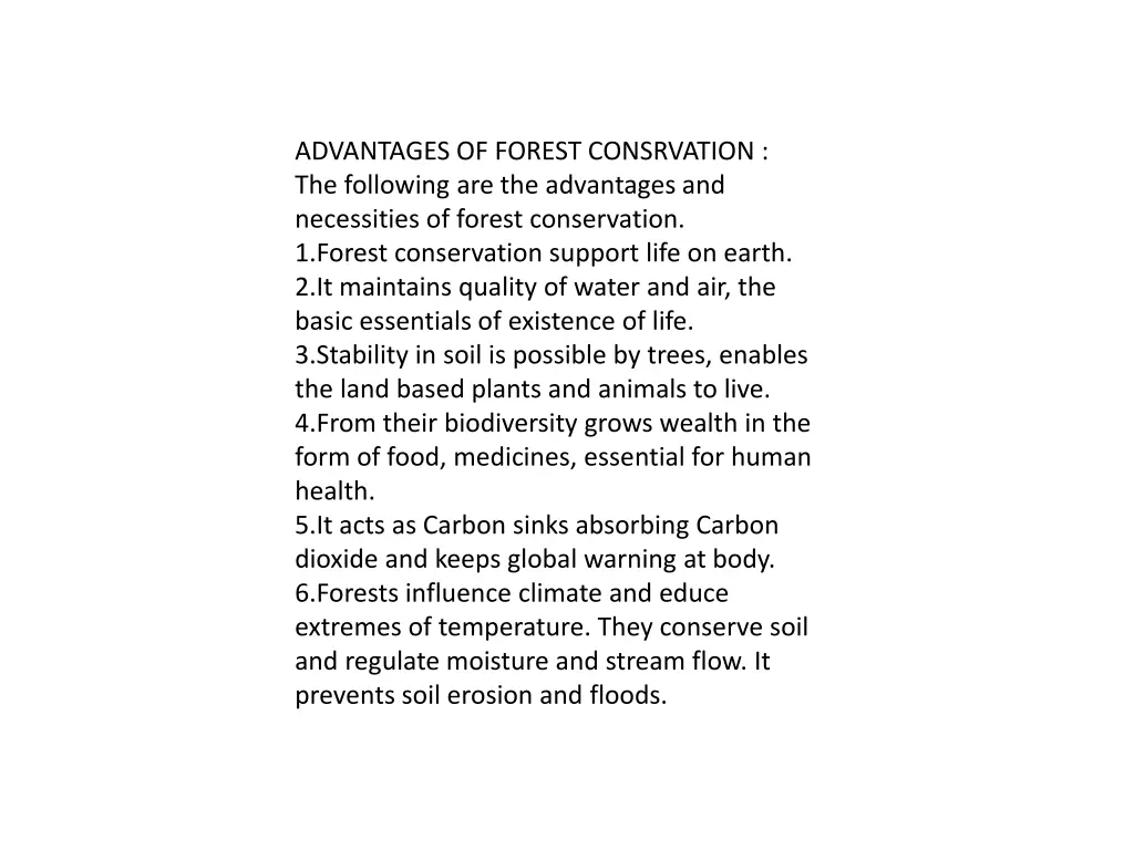 advantages of forest consrvation the following 1