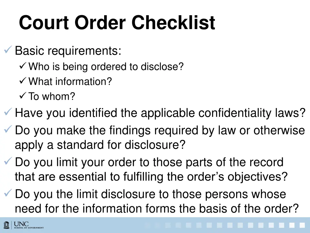 court order checklist